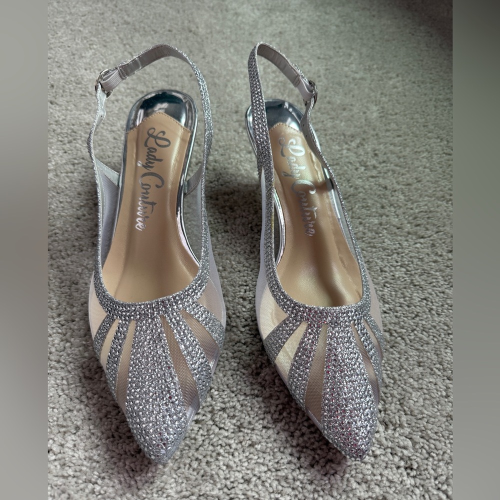 Silver Rhinestone Slingback Heels Lady Couture